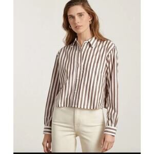 Everlane 100% Cotton Button-Up Blouse Striped Brown / White Size XL Casual Work